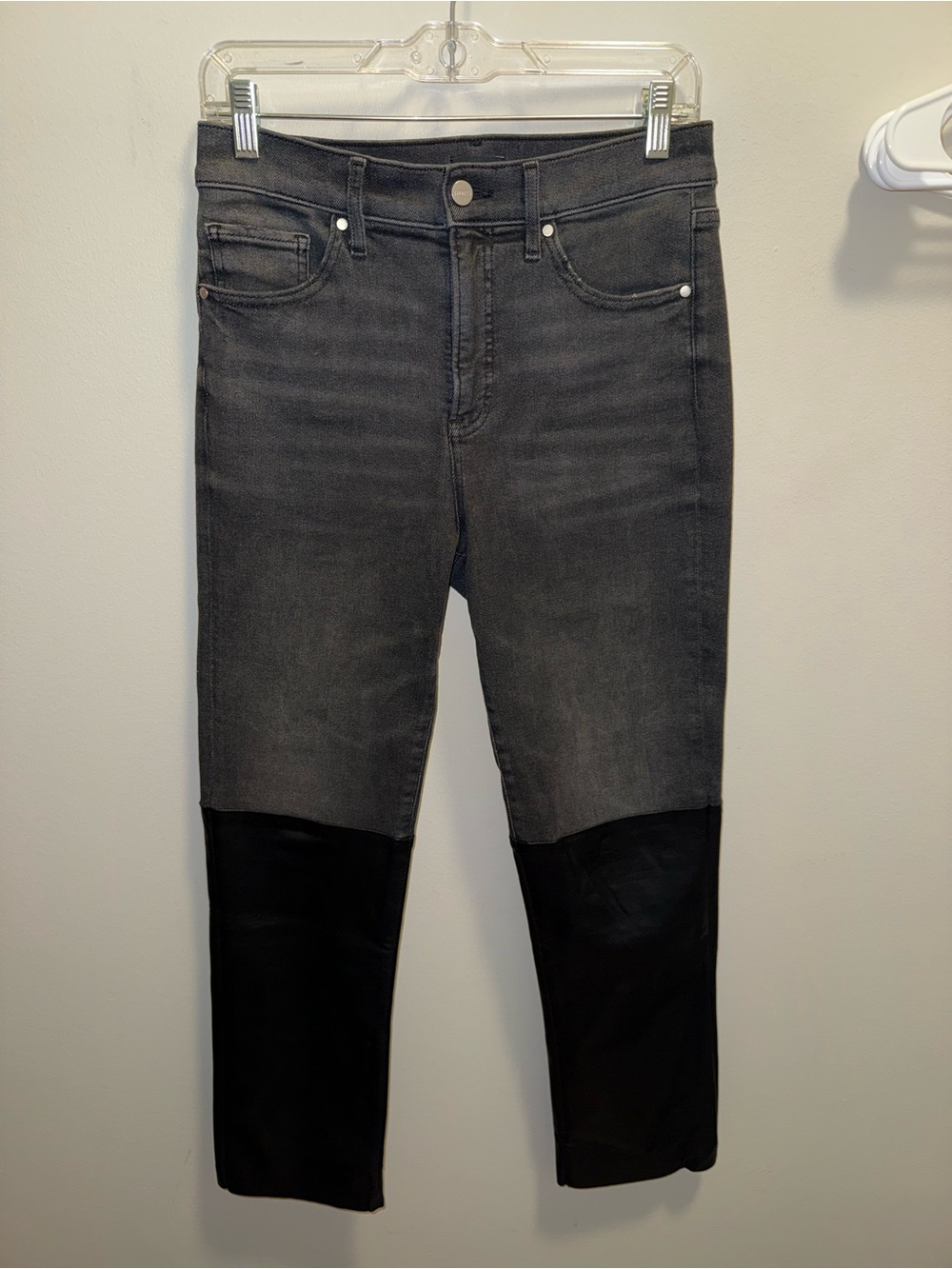 Straight Leg Two-Tone Black Denim and Black Faux Leather